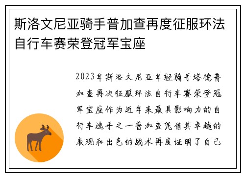 斯洛文尼亚骑手普加查再度征服环法自行车赛荣登冠军宝座 斯洛文尼亚骑手普加查再度征服环法自行车赛荣登冠军宝座